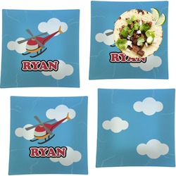 Helicopter Set of 4 Glass Square Lunch / Dinner Plate 9.5" (Personalized)