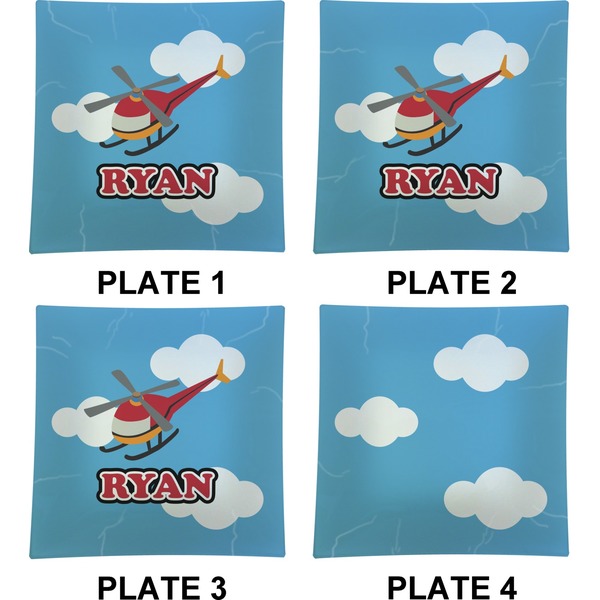 Helicopter Set of Square Dinner Plates (Approval)