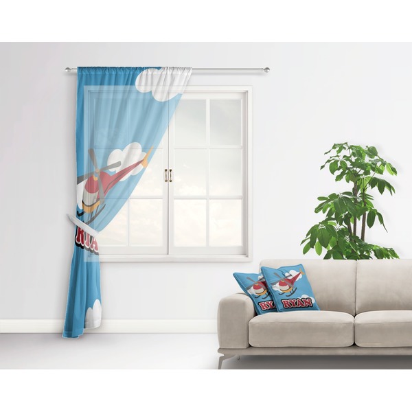 Helicopter Sheer Curtain With Window and Rod - in Room Matching Pillow