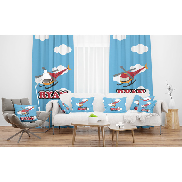 Helicopter Sheer and Custom Curtains in Room with Matching Pillows
