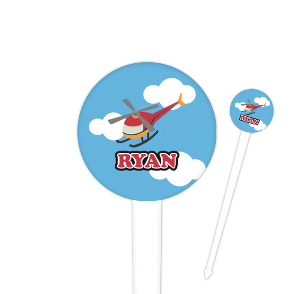 Custom Helicopter 4" Round Plastic Food Picks - White - Double Sided (Personalized)