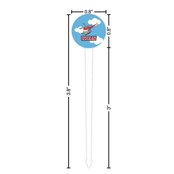 Helicopter White Plastic 4" Food Pick - Round - Dimensions