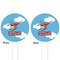 Helicopter White Plastic 4" Food Pick - Round - Double Sided - Front & Back