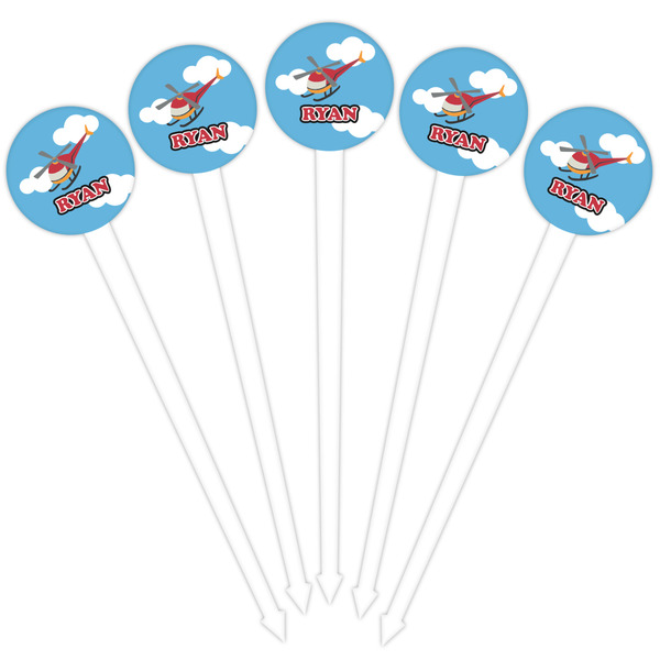 Helicopter White Plastic 4" Food Pick - Round - Fan View