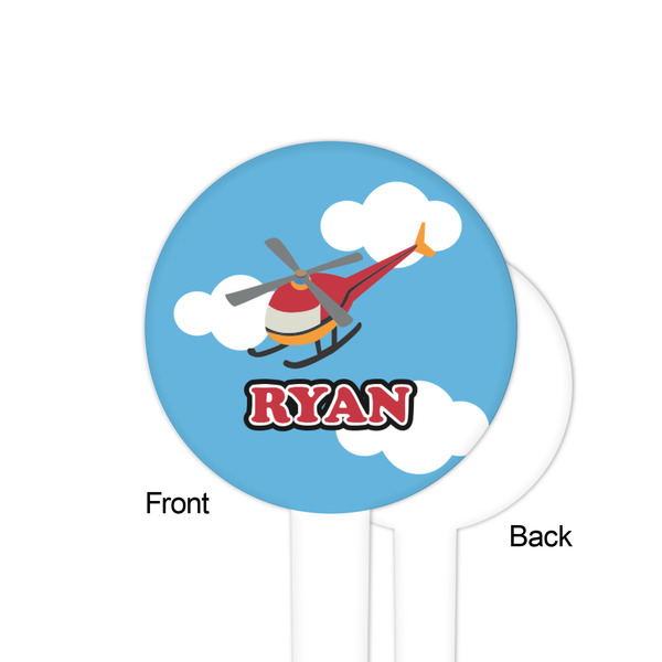 Helicopter White Plastic 4" Food Pick - Round - Single Sided - Front & Back
