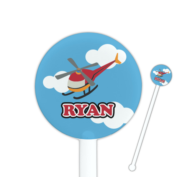 Custom Helicopter 5.5" Round Plastic Stir Sticks - White - Double Sided (Personalized)