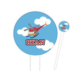Helicopter 6" Round Plastic Food Picks - White - Double Sided (Personalized)