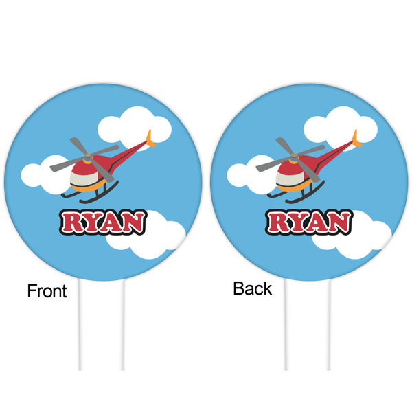 Helicopter White Plastic 6" Food Pick - Round - Double Sided - Front & Back