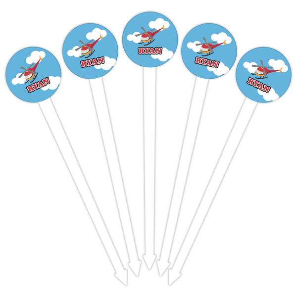 Helicopter White Plastic 6" Food Pick - Round - Fan View