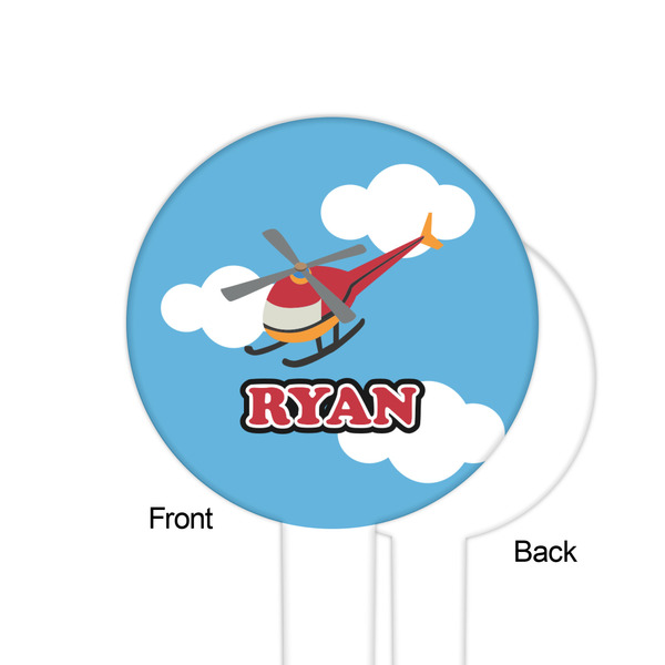 Helicopter White Plastic 6" Food Pick - Round - Single Sided - Front & Back