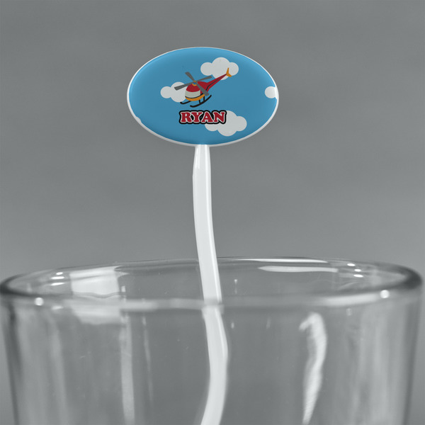 Helicopter White Plastic 7" Stir Stick - Oval - Main