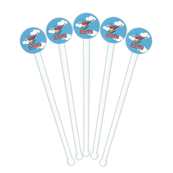 Helicopter White Plastic 7" Stir Stick - Round - Fan View