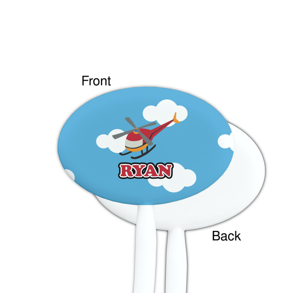 Helicopter White Plastic 7" Stir Stick - Single Sided - Oval - Front & Back