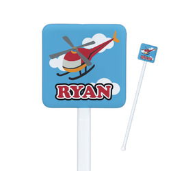 Helicopter Square Plastic Stir Sticks - Single Sided (Personalized)