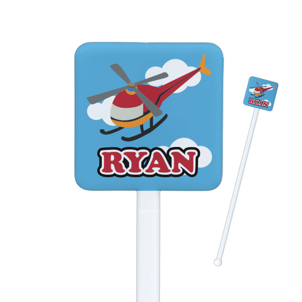 Custom Helicopter Square Plastic Stir Sticks - Single Sided (Personalized)