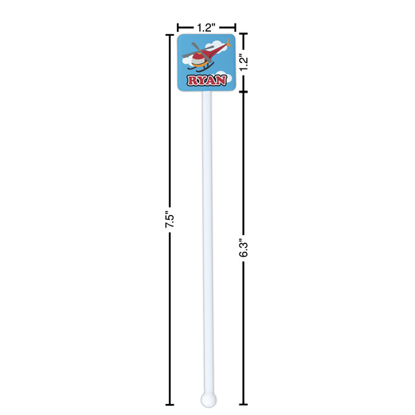Helicopter White Plastic Stir Stick - Square - Dimensions
