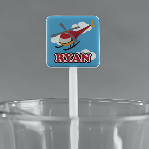 Helicopter White Plastic Stir Stick - Square - Main