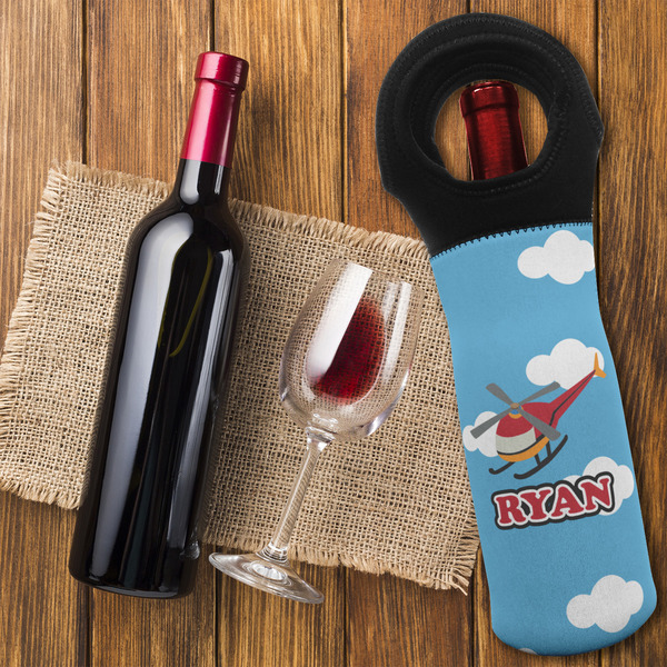 Helicopter Wine Tote Bag - FLATLAY