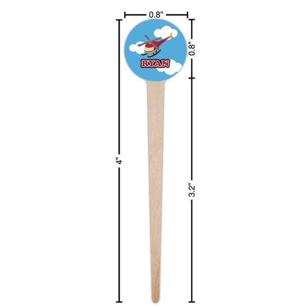 Helicopter Wooden 4" Food Pick - Round - Dimensions
