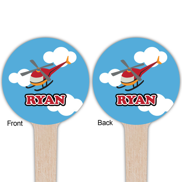 Helicopter Wooden 4" Food Pick - Round - Double Sided - Front & Back