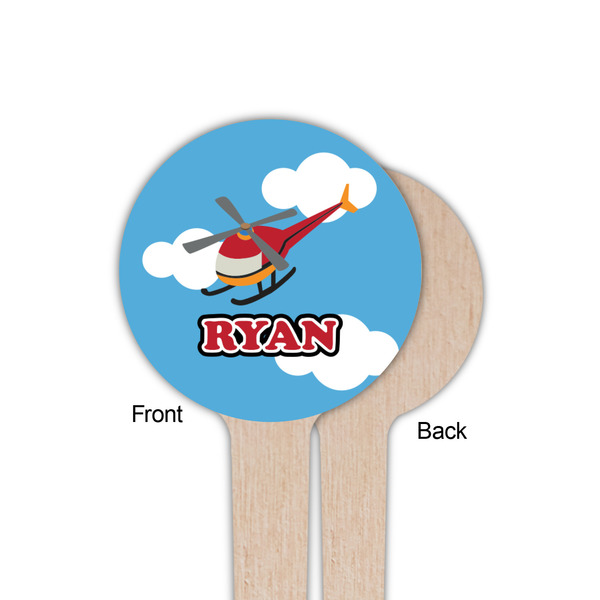 Helicopter Wooden 4" Food Pick - Round - Single Sided - Front & Back