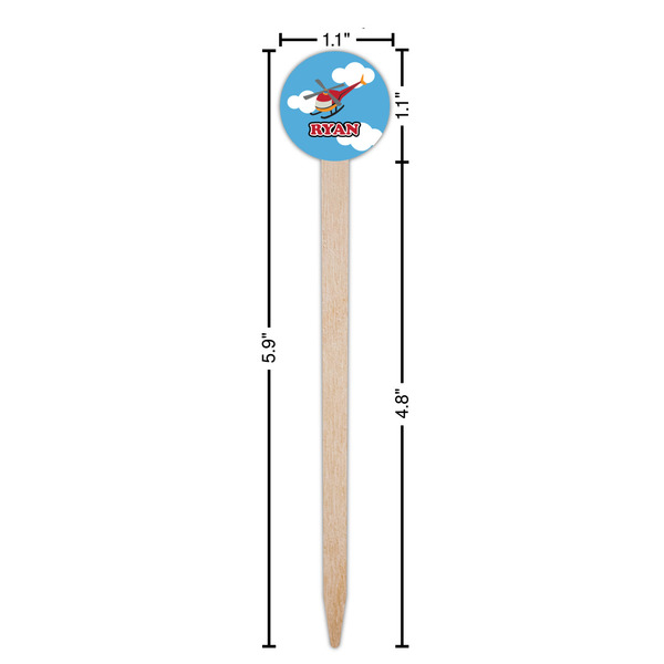 Helicopter Wooden 6" Food Pick - Round - Dimensions