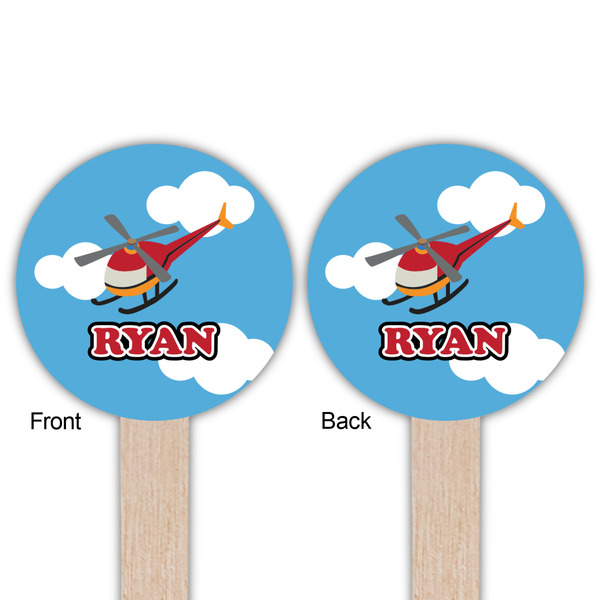 Helicopter Wooden 6" Food Pick - Round - Double Sided - Front & Back