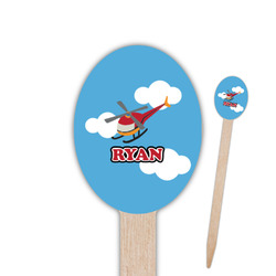 Helicopter Oval Wooden Food Picks - Single Sided (Personalized)