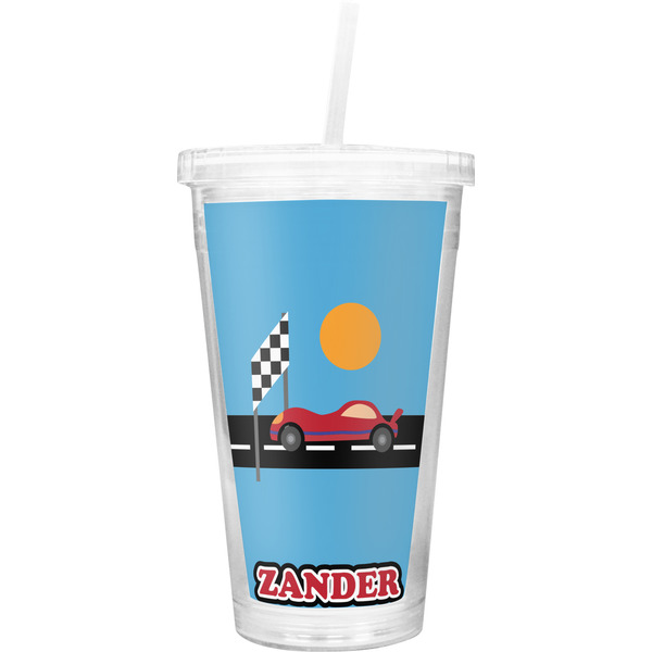 Custom Race Car Double Wall Tumbler with Straw (Personalized)