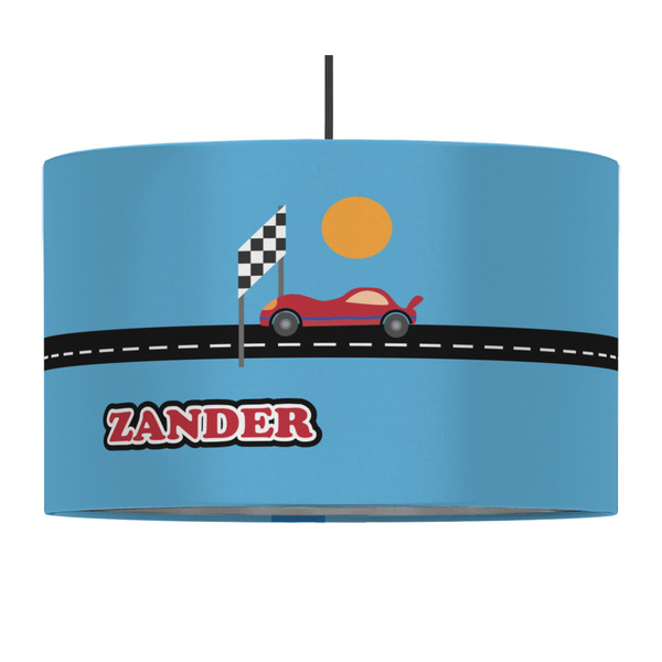 Custom Race Car 12" Drum Pendant Lamp - Fabric (Personalized)
