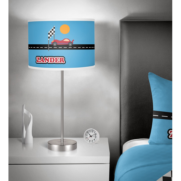 Race Car 13 inch drum lamp shade - in room