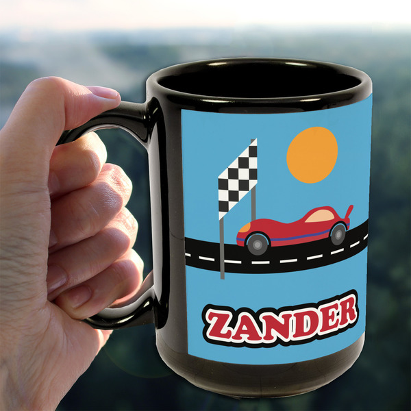 Race Car 15oz. Black Mug - LIFESTYLE