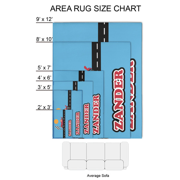 Race Car 2'x3' Indoor Area Rugs - Size Chart