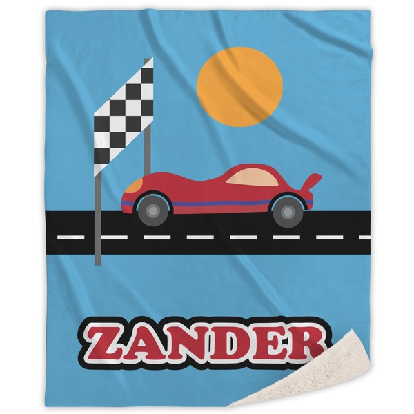 Custom Race Car Sherpa Throw Blanket (Personalized)