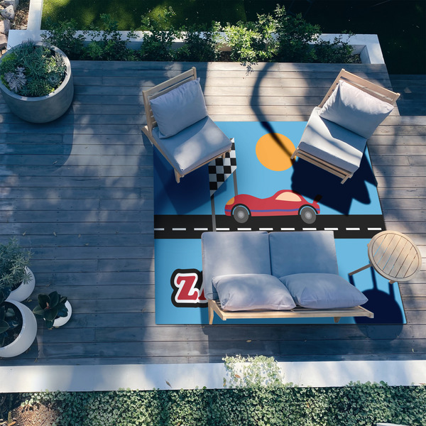 Race Car 8'x10' Patio Rug - In context