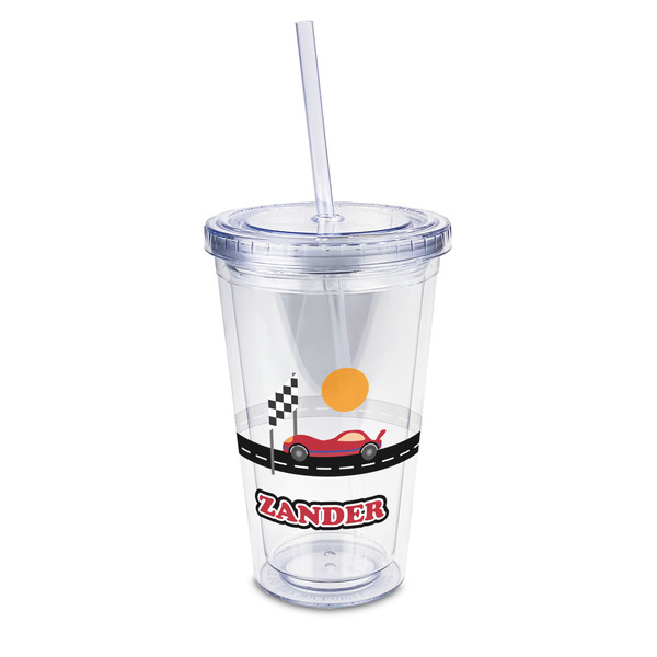 Custom Race Car 16oz Double Wall Acrylic Tumbler with Lid & Straw - Full Print (Personalized)