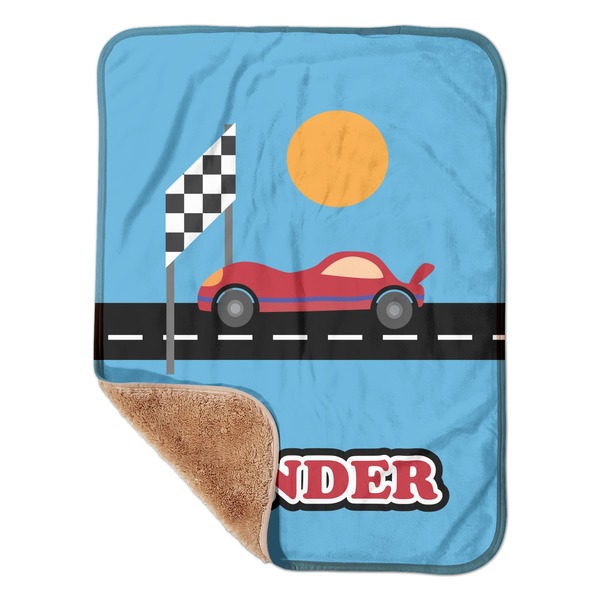Custom Race Car Sherpa Baby Blanket - 30" x 40" w/ Name or Text