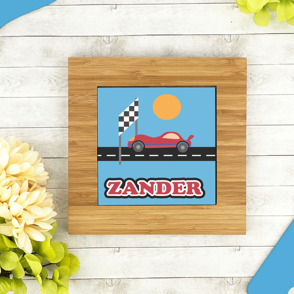 Race Car Bamboo Trivet with 6" Tile - LIFESTYLE
