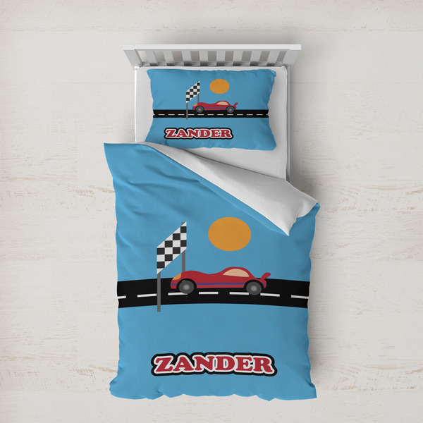 Custom Race Car Duvet Cover Set - Twin XL (Personalized)