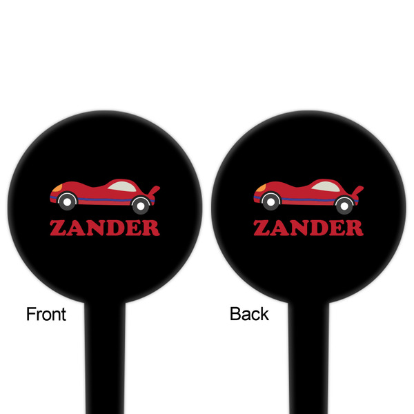 Race Car Black Plastic 4" Food Pick - Round - Double Sided - Front & Back