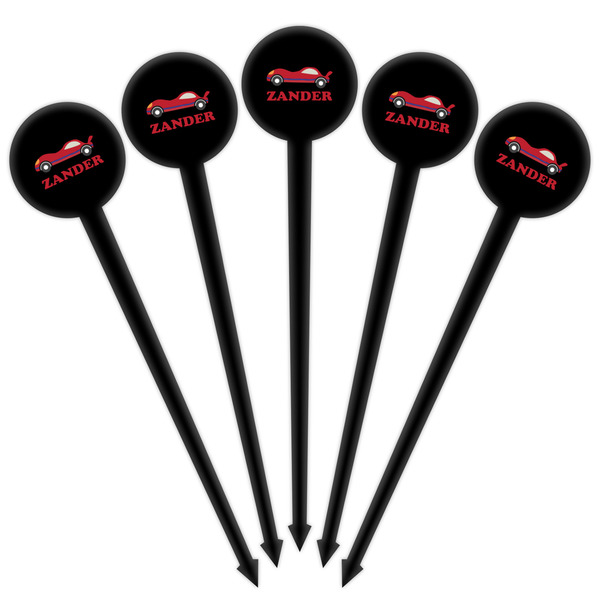 Race Car Black Plastic 4" Food Pick - Round - Fan View
