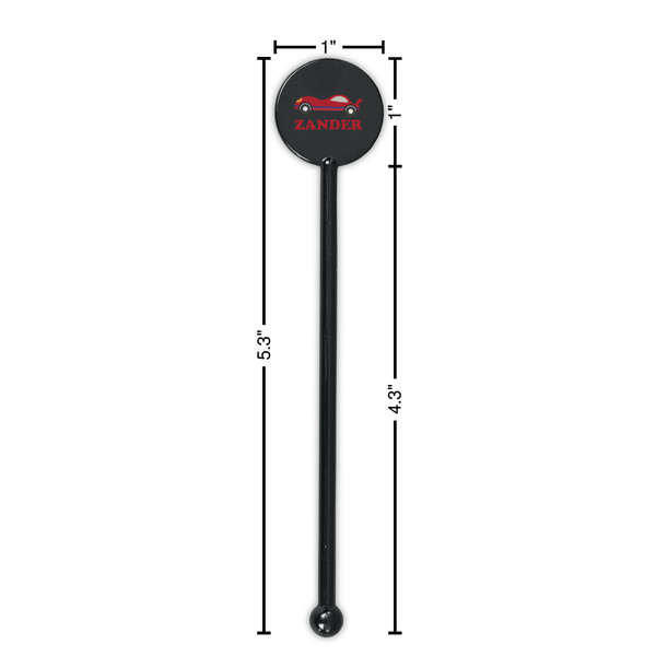 Race Car Black Plastic 5.5" Stir Stick - Round - Dimensions