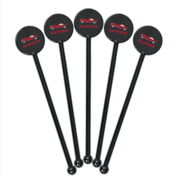 Race Car Black Plastic 5.5" Stir Stick - Round - Fan View