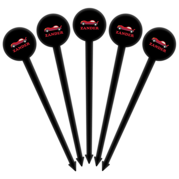 Race Car Black Plastic 6" Food Pick - Round - Fan View