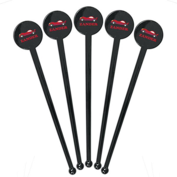 Race Car Black Plastic 7" Stir Stick - Round - Fan View