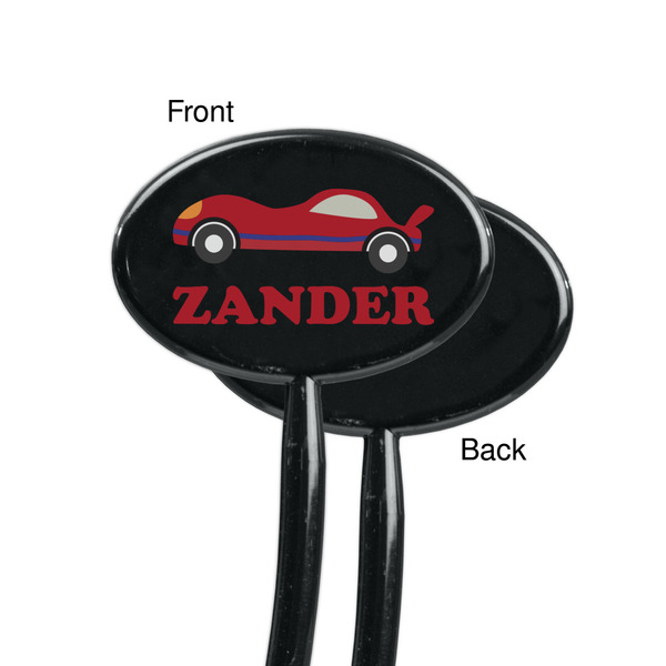 Race Car Black Plastic 7" Stir Stick - Single Sided - Oval - Front & Back