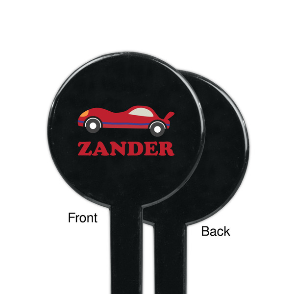 Race Car Black Plastic 7" Stir Stick - Single Sided - Round - Front & Back