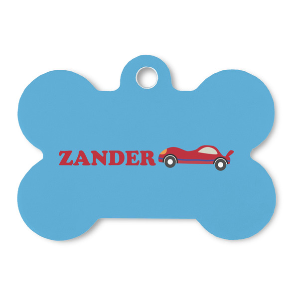 Custom Race Car Bone Shaped Dog ID Tag (Personalized)