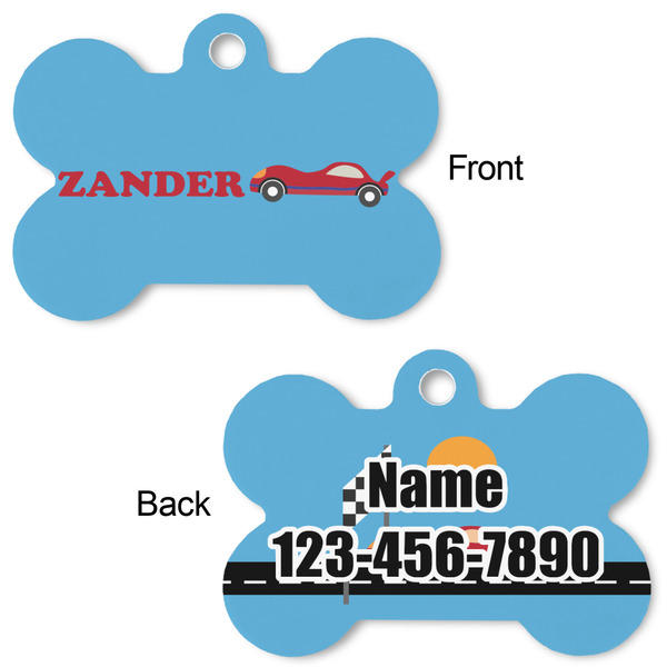 Race Car Bone Shaped Dog Tag - Front & Back