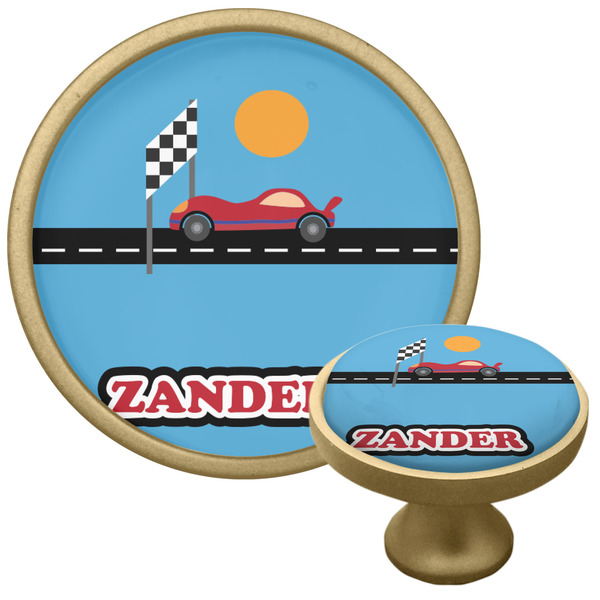 Custom Race Car Cabinet Knob - Gold (Personalized)